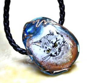 猫　cat 創作　細密　トンボ玉 ガラスのジュエリー（y2540-476)作家物一点物 蜻蛉玉　glass beads