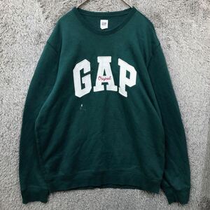 GAP ギャップ スウェット トレーナー サイズL グリーン 緑 ビッグロゴ刺繍 裏起毛 コットン ロゴドン メンズ トップス 最落なし（H9）