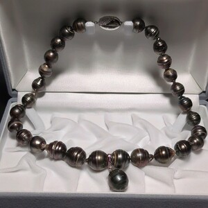 【黒蝶 K14】11.0-15.0mm 45cm 89g クロチョウ真珠 ネックレス アクセサリー SILVER pearl パール