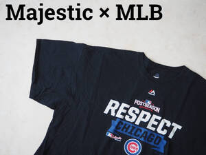 ☆送料無料☆ Majestic マジェスティック USA直輸入 古着 半袖 MLB メジャーリーグ シカゴ・カブス Tシャツ メンズ 2XL ダークネイビー 