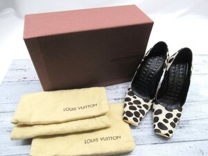 ★【B送900円】1246　LOUIS VUITTON　ルイヴィトン ダルメシアン柄パンプス ハイヒール ハラコ×レザー スクエアトゥ ゴールド金具 35 1/2