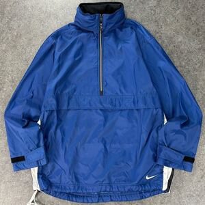 90s 1999 Vintage NIKE ヴィンテージ ナイキ アノラック パーカ ジャケット ナイロン ハーフジップ フード内蔵 スウォッシュ 刺繍 メンズ L