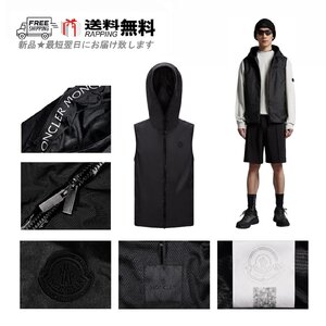 K981-2.. MONCLER モンクレール PAKITO ジャケット アウター ジップアップ ノースリーブ フード ベスト ロゴ ★ 999 ブラック