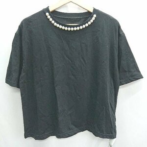 ◇ ◎ ●未使用● GeeRA パール装飾 半袖 Tシャツ サイズLL ブラック レディース E