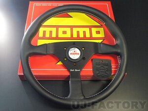 【正規品！】★ MOMO フルスピード ウィナーズ グランプリ 34.8φ フラットタイプ・ブラックスポーク★ ブラックレザー/ホワイトステッチ