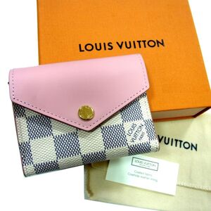 極美品■LOUIS VUITTON 三つ折り ミニ財布 ポルトフォイユゾエ ダミエアズール 小銭入れ付き コンパクト ルイヴィトン レディース