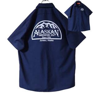 5988/良好 CornerStone 半袖 ワークシャツ L●ALASKAN BREWING Co. BEER●洗濯プレス済●ネコポス可●レッドキャップ 古着