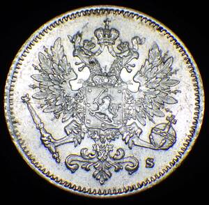 1916年 ロシア帝国領フィンランド 25ペンニア銀貨 有冠