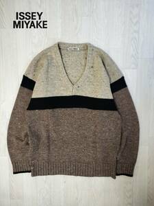 ISSEY MIYAKE/イッセイミヤケ/70s/ヴィンテージ/Archive/パネル切り替えごま塩ニット/セーター/肉厚/シルク混/状態良好