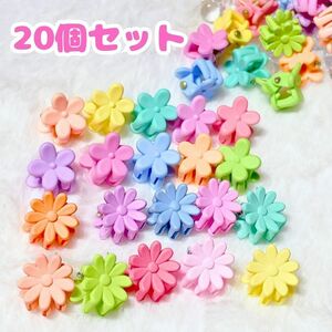 送料140円 ヘアクリップ ミニ フラワー カラフル 小さい 前髪 サイド 2種 各10個ずつ 伸ばしかけ ヘアアレンジ マット パステルカラー