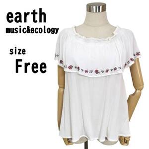 【F】earth music&ecology レディース 花柄入り トップス 白