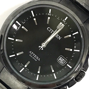 送料360円 シチズン アテッサ エコドライブ 腕時計 デイト メンズ 黒 ブラック 未稼働品 CITIZEN QR062-346 同梱NG