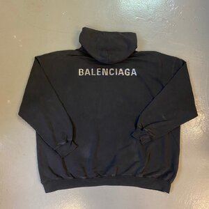 ☆Balenciaga　バレンシアガ☆バレンシアガ ロゴ ラインストーン装飾 オーバーサイズ ヴィンテージ風ウォッシュ加工パーカーJP57202201598