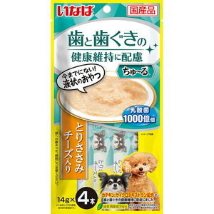 （まとめ買い）いなばペットフード 歯と歯ぐきに配慮ちゅ～る とりささみ チーズ入り 14g×4本 犬用おやつ 〔×16〕