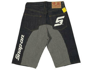 未使用品 32 SNAP ON × KOJIMA GENES MONKEY COMBO SHORTS 児島ジーンズ スナップオン モンキーコンボ ショーツ ショートパンツ デニム