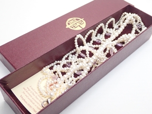 N934　ヴィンテージ ネックレス　アメジスト＆パール　レース調　襟デザイン　PAST TIMES UK Vintage　amethyst pearl collar necklace