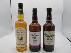 グレン エドワーズ シングルモルト・1本　CANADIAN CLUB カナディアンウイスキー・2本【未開栓品】古酒 　3本セット