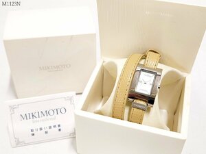 MIKIMOTO ミキモト NNS-8029F QZ クォーツ 電池交換済み 稼働品 レディース 腕時計 革ベルト 箱付き M1123NG