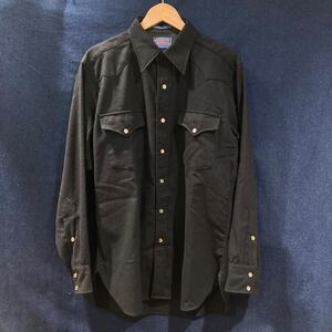 希少 ヴィンテージ 70s Pendleton ペンドルトン 黒 無地 ブラック ウール ウエスタンシャツ USA製 デッドストック？