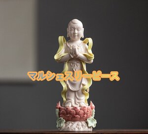 高品質 仙童 招財金童 紅蓮金童 陶磁器セラミックス 白磁 徳化窯 仏教美術 置物 供養 装飾 収蔵