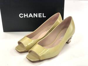 ほぼ未使用|CHANEL|シャネル|36|23cm|黄緑|オープントゥパンプス|ココマーク|レディース|シューズ|イタリア製|k1384