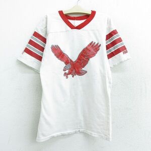 【50%OFF】古着 半袖 ビンテージ フットボール Tシャツ キッズ ボーイズ 子供服 80s 鳥 JOC 84 Vネック 白他 ホワイト 22jun06 5OF