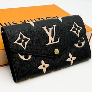 【極美品】ルイヴィトン LOUIS VUITTON バイカラー モノグラム アンプラント ポルトフォイユ サラ N2 ブラック ベージュ 長財布 男女兼用