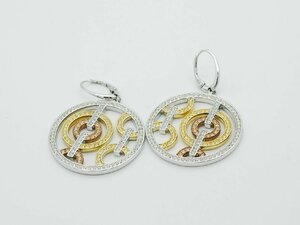 ■【YS-1】 美品 ■ スワロフスキー SWAROVSKI ■ ラインストーン フープピアス ■ 銀色ｘ 金色系 トップ直径約3.1cm 【同梱可能商品】■C