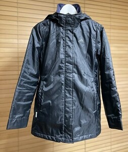 【激安1点のみ 国内正規品】adidas アディダス CLIMA PROOF クライマプルーフ 防風 防水 フード付き 中綿 ハーフコート S ブラック USED