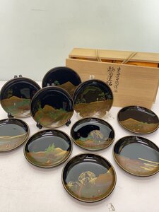 輪島塗(輪島漆器)◆皿/10点セット/東海道中図/蒔絵/銘々皿/10枚/漆絵/輪島塗