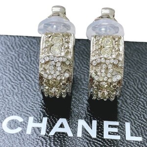 シャネル　CHANEL　シルバー　ココマーク　ラインストーン　イヤリング　レア　美品　2014年　箱付き