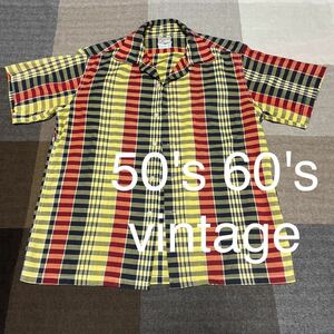 50s 60s vintage shirt ビンテージ シャツ チェック柄 半袖 アイビー ロカビリー