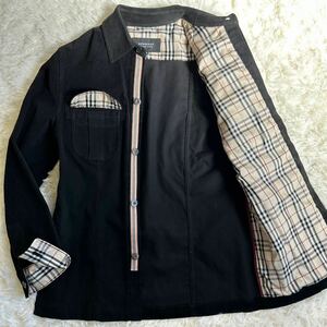 美品!! バーバリーブラックレーベル BURBERRY BLACK LABEL ミリタリー ジャケット ブルゾン M ノバチェック 銀ボタン 比翼仕立て 黒