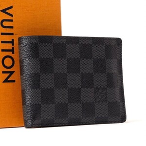 【美品】1円 LOUIS VUITTON ルイヴィトン ダミエ グラフィット ポルトフォイユ アメリゴ 三つ折り J303