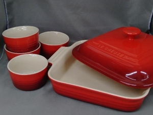 【箱付】 LE CREUSET ル・クルーゼ 6pc Bakeware Set ベイクウェア6点セット チェリーレッド スクエアディッシュ ラムカン