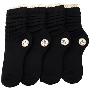 [4足セット] ルーズソックス 黒 28cm丈 綿混素材 レディース サイズ 23-25cm LOOSE SOCKS