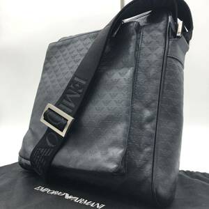 1円【極美品】EMPORIO ARMANI エンポリオアルマーニ メンズ ショルダーバッグ 斜め掛け ビジネス イーグルロゴ レザー 本革 ダークネイビー