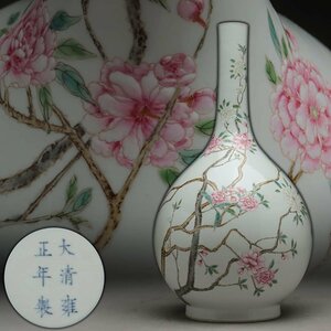 EN853 清雍正 粉彩折枝花卉胆瓶 高34cm 重1.5kg・粉彩花文花瓶・花入・賞瓶・飾瓶 中国古玩