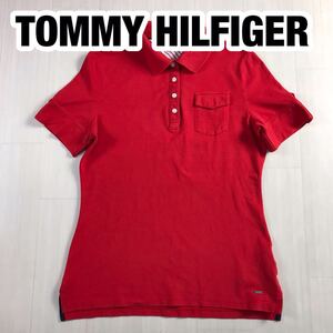 TOMMY HILFIGER トミー ヒルフィガー 半袖ポロシャツ M レッド ロゴプレート クリーニング済