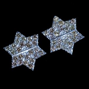 *39697【六芒星】ファンシーブラウン系天然ダイヤモンド１．００ct 最高級18金WG無垢ピアス 重量1.2ｇ(キャッチ除く） 幅13.2×11.6mm 新品