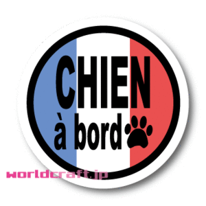 r0●CHIEN a bord/DOG in CARフランス語ステッカー10cmサイズ●France 国旗 グッズ 犬 が車に乗ってます☆おしゃれ☆かわいい☆カングー EU