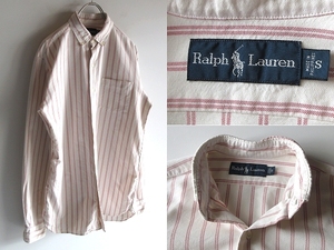 希少 90s-00sビンテージ Ralph Lauren ラルフローレン 胸ポケ ストライプオックスフォード BDシャツ S ナチュラルホワイト RN41381 USA企画