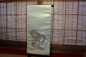 [15]　最高級 正絹 名古屋帯 手織り 微細手刺繍 金銀糸箔
