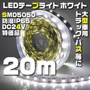 テープライト 20m ホワイト 24V LED 防水 60LED SMD5050