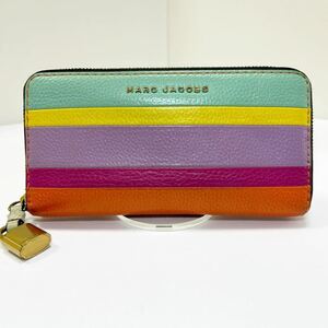 ☆MARC JACOBS マークジェイコブス　THE GRIND　長財布☆　ラウンドジップ　カラーブロック　ストライプ　マルチカラー 【USED】0319