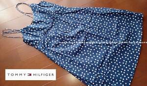 【美品】トミー ヒルフィガー TOMMY HILFIGER ★水玉 キャミソール ワンピース 4★紺×白