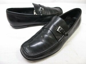 訳あり 超美品 【プラダ PRADA】 レザー ストラップ付き ローファー スリッポン 紳士靴 (メンズ) size7 ブラック ■30MZA5879■