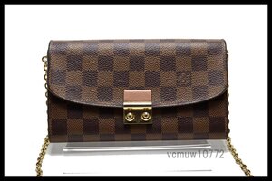 近年モデル希少美中古■LOUIS VUITTON ダミエ ポルトフォイユクロワゼット レザー チェーンウォレット 長財布 ルイヴィトン■1114ewB2628-O