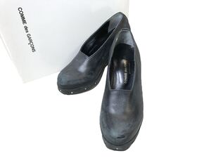 (D) COMME des GARCONS コムデギャルソン 12AW 二次元期 コレクション着用 製品加工 レザー ヒール シューズ 23.5 ブラック パンプス (ma)