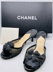  【現状品】 CHANEL シャネル ココマーク ミュール 箱付き 表記サイズ：35 1/2　ブラック 黒 サンダル パンプス クローバー